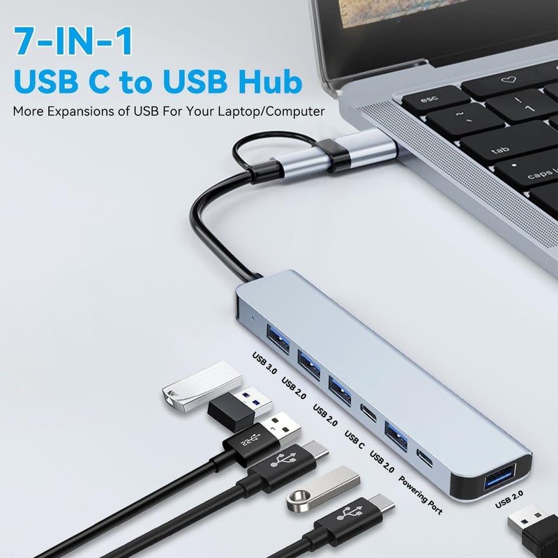 Herfair USB C Hub USB Hub Aluminum 7 in 1 USBC Dock with USB3.0 & USB2.0 Ports Extender Multiport Adapter for PC/Laptops/MacBook Pro/Air/iMac/iPad and More Devices - Image 2